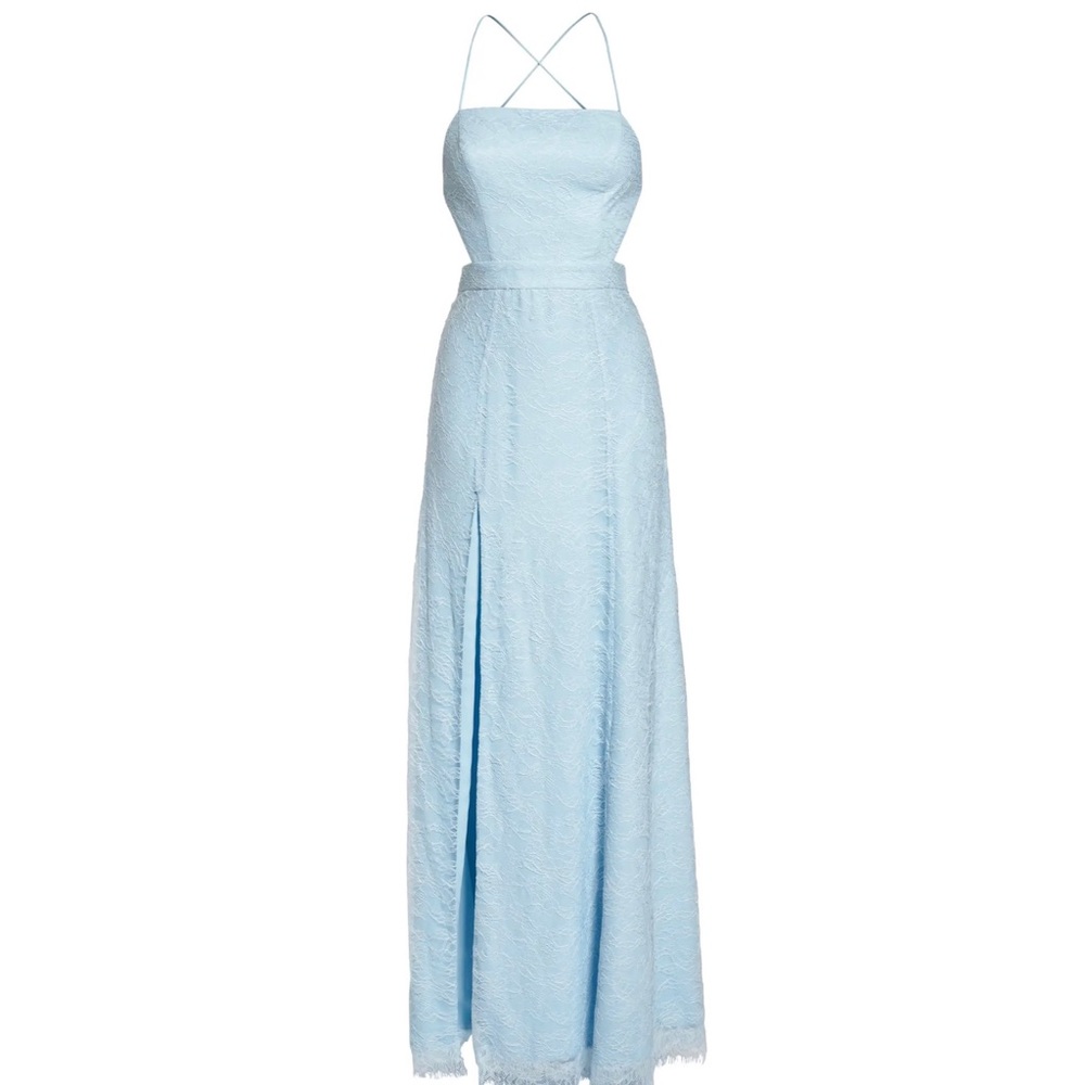 NEW FAME AND PARTNERS BLUE BACKLESS LACE GOWN - Picture 5 of 5